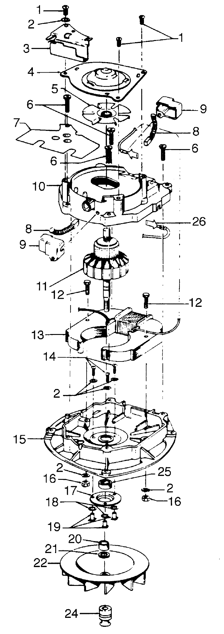 MOTOR ASSEMBLY Diagram and Parts List for C1099---  Hoover Upright Vacuum