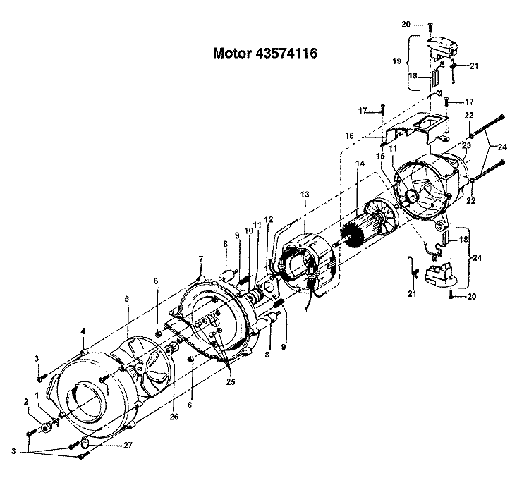 MOTOR ASSEMBLY Diagram and Parts List for C1119---  Hoover Range Hood