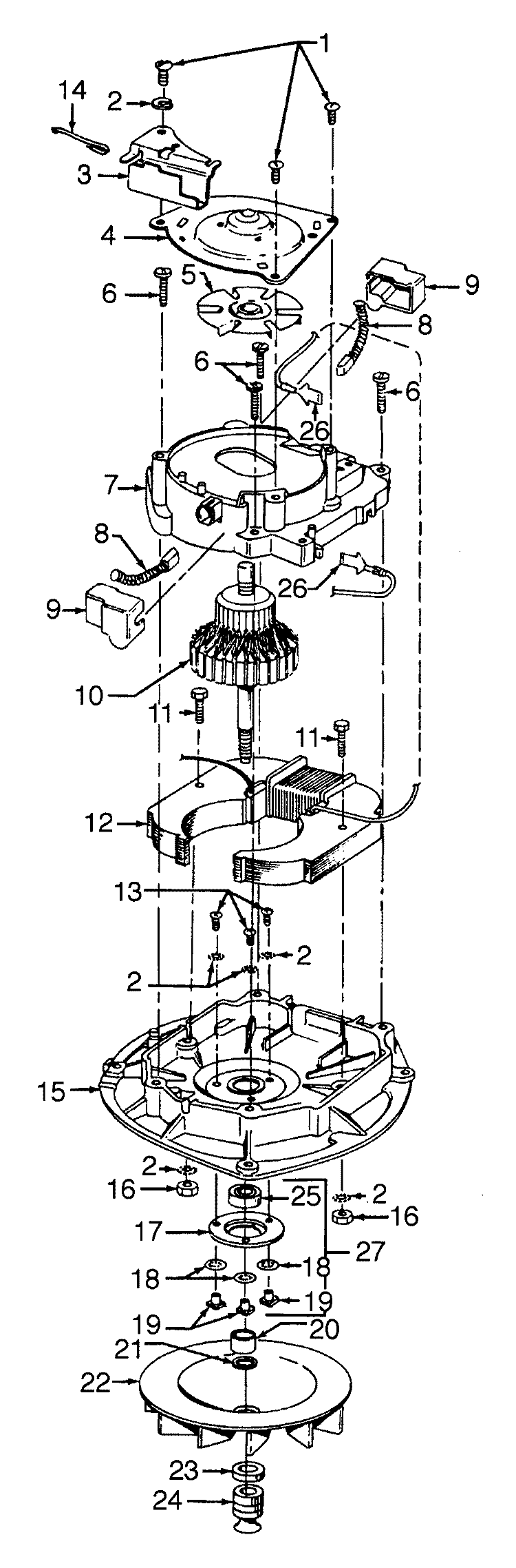 MOTOR ASSEMBLY Diagram and Parts List for C1125---  Hoover Upright Vacuum
