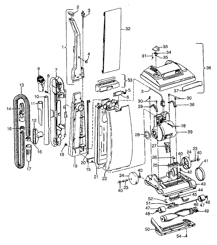 MAINBODY, HANDLE, OUTERBAG Diagram and Parts List for C1414900  Hoover Upright Vacuum