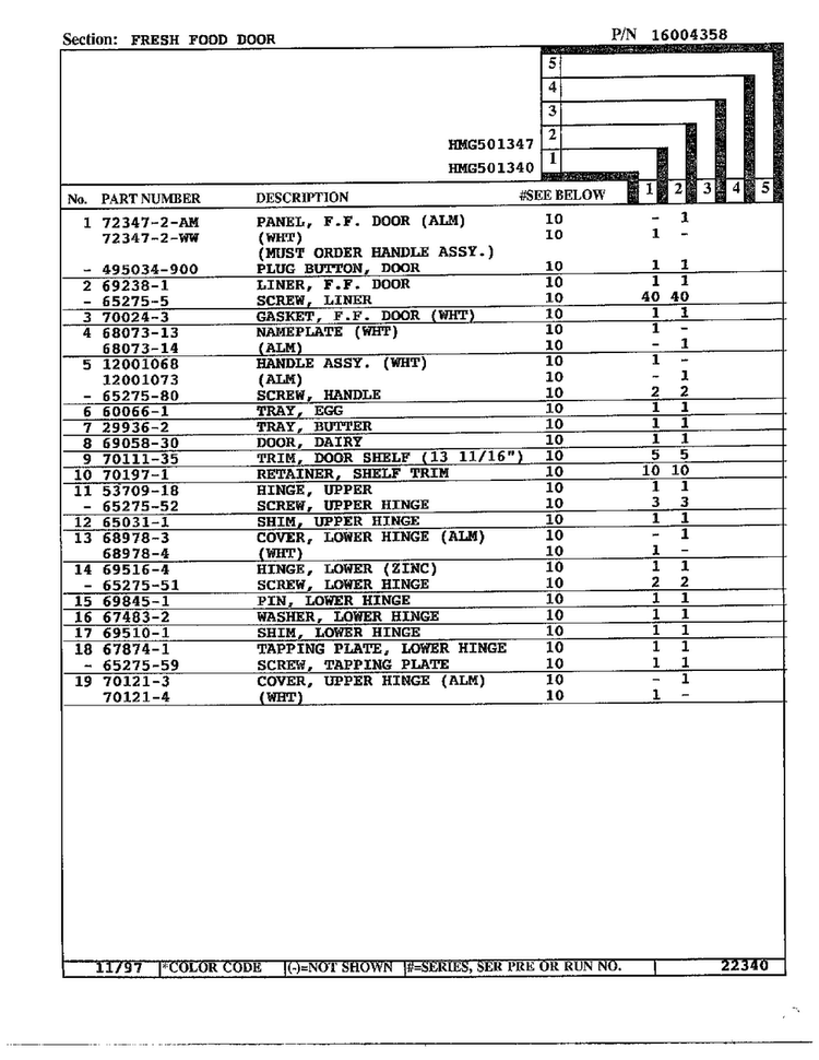 Fresh Food Door Page 2 Diagram and Parts List for 501340  Admiral Refrigerator