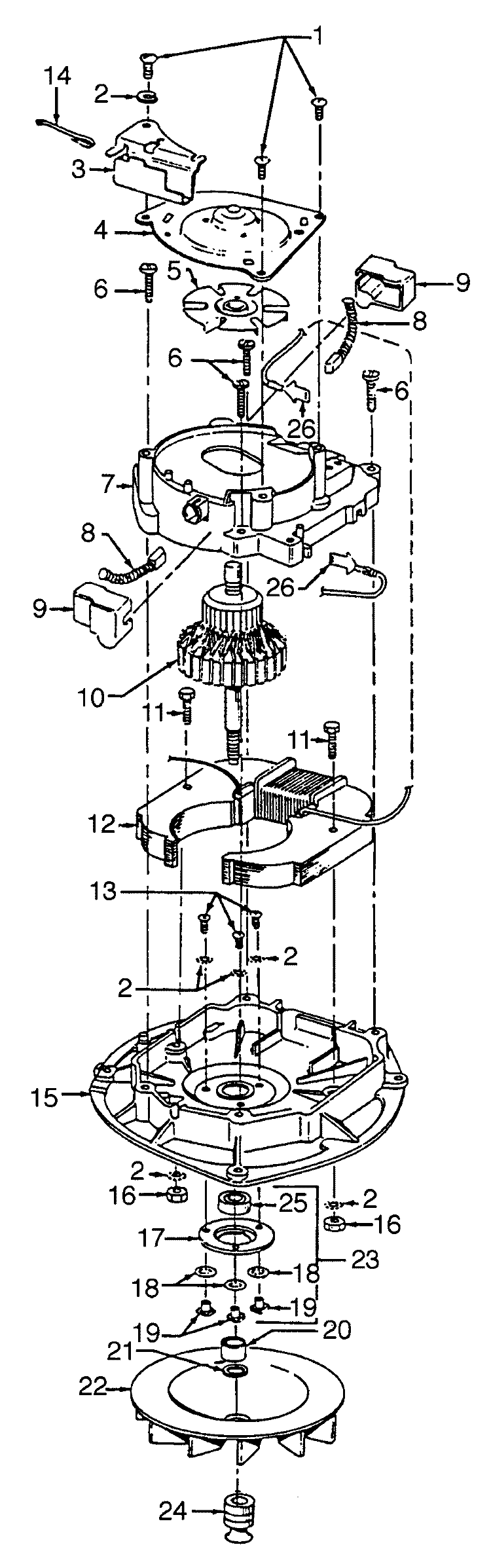 MOTOR ASSEMBLY Diagram and Parts List for C1525---  Hoover Upright Vacuum