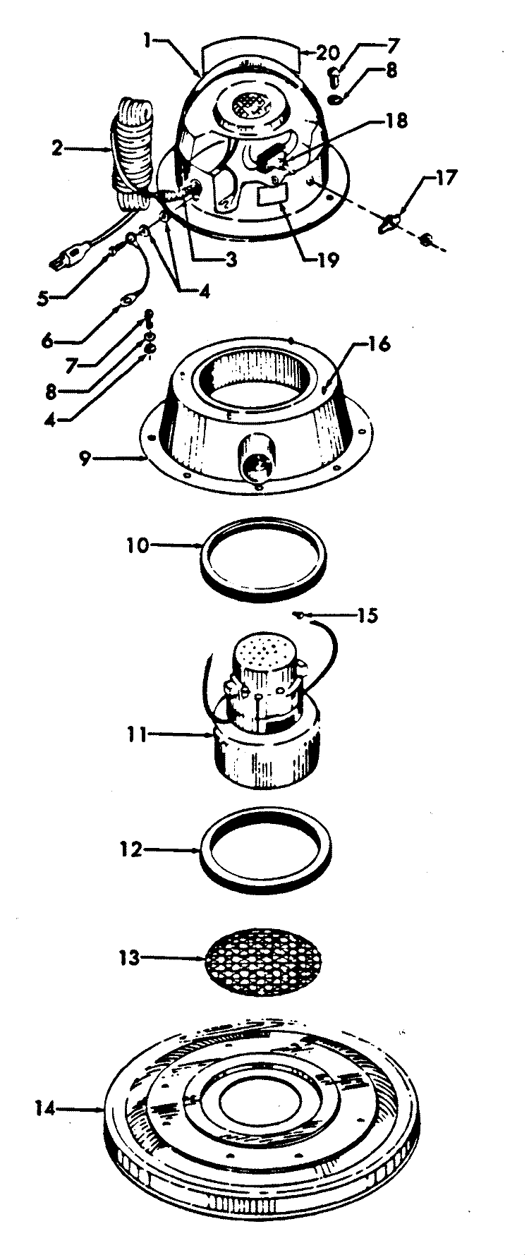 MOTOR ASSEMBLY, MAINBODY Diagram and Parts List for C2069---  Hoover Upright Vacuum