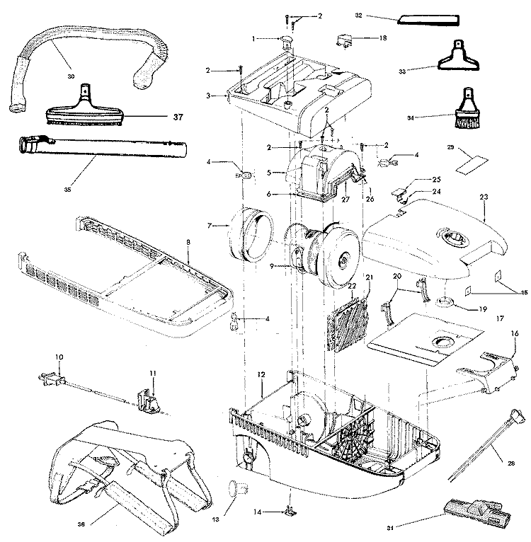 MAINBODY, MOTOR, HOSE Diagram and Parts List for C2089---  Hoover Upright Vacuum