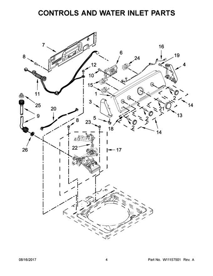 03 - Controls And Water Inlet Parts Diagram and Parts List for 7MMVWC100DW2  Maytag Washer