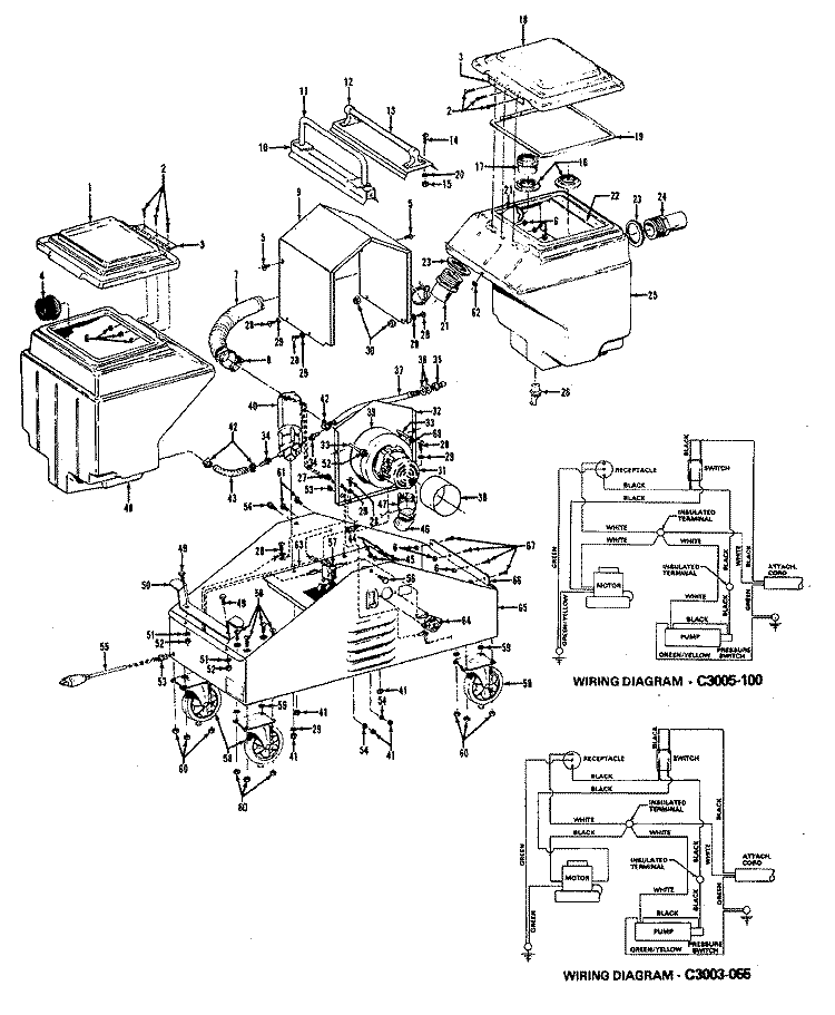 MOTOR ASSEMBLY, HOSE, MAINASSEMBLY Diagram and Parts List for C3003055  Hoover Upright Vacuum