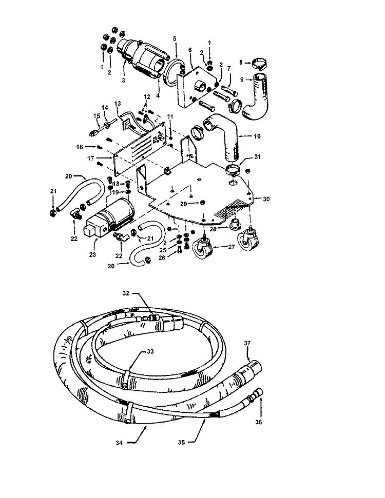 MOTOR ASSEMBLY, HOSE Diagram and Parts List for C3007100  Hoover Upright Vacuum