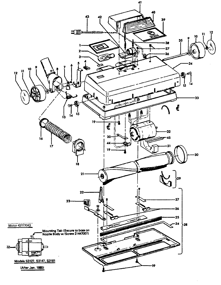 HANDLE, HOOD Diagram and Parts List for C3077  Hoover Upright Vacuum