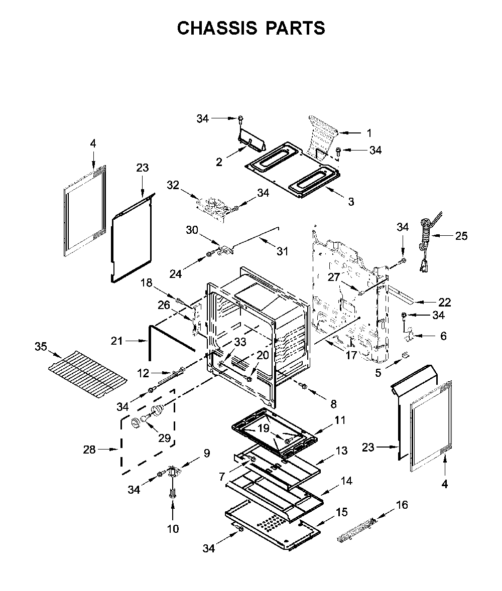 Chassis parts Diagram and Parts List for MGR6600FW2  Maytag Range