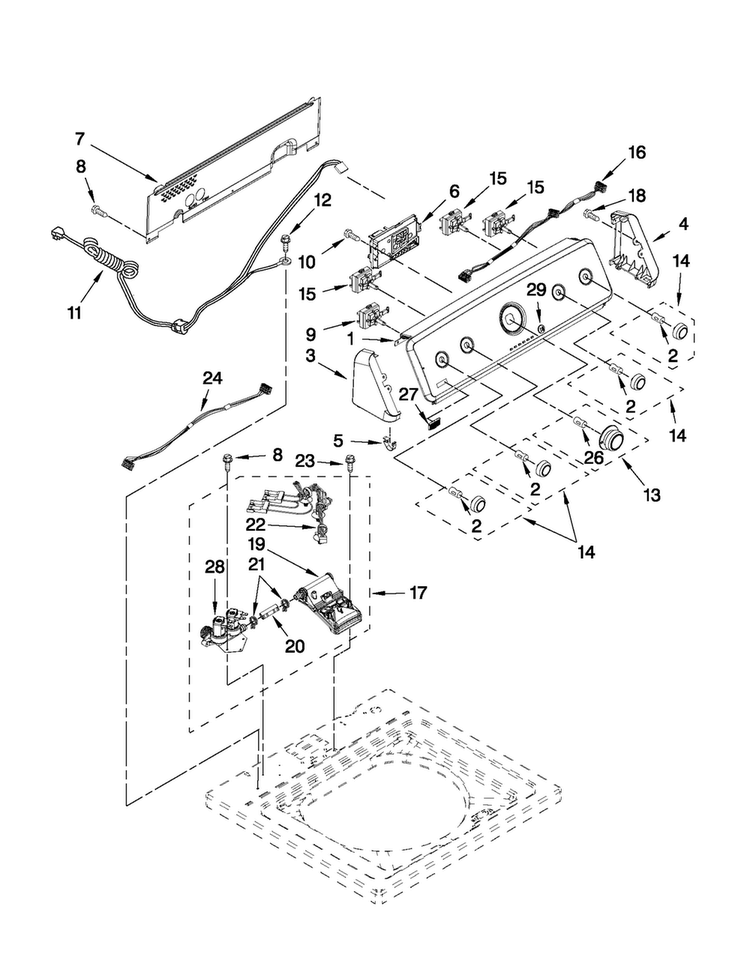 Controls And Water Inlet Parts Diagram and Parts List for MVWC350AW0  Maytag Washer