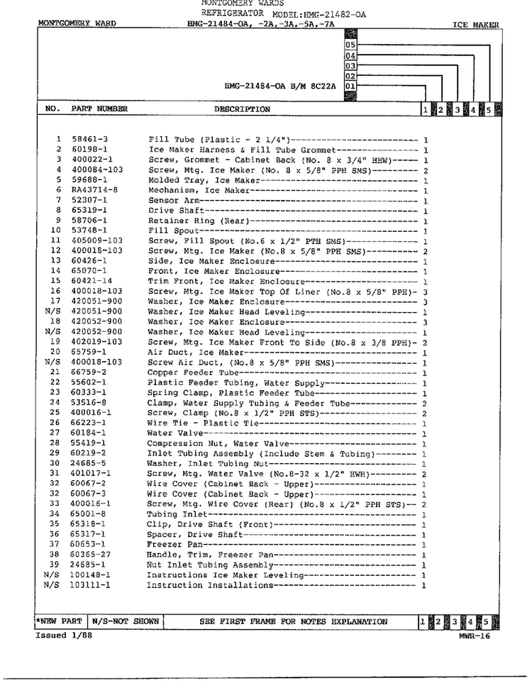 Ice Maker Assembly Page 2 Diagram and Parts List for 21484-OA  Admiral Refrigerator