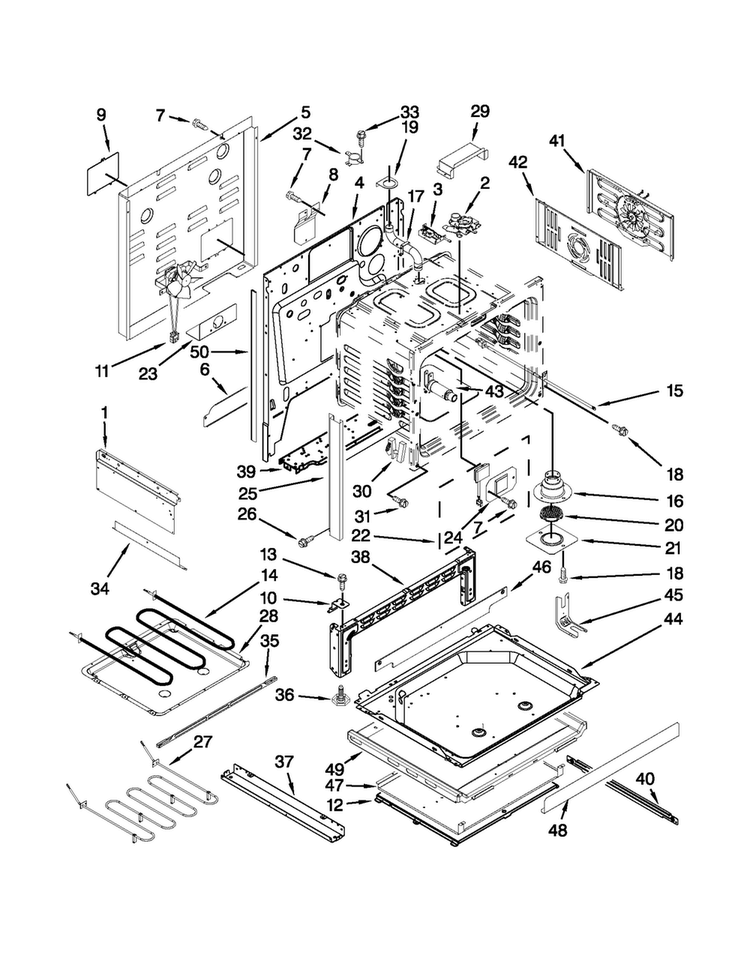 Chassis Parts Diagram and Parts List for JESS8860CCS01  Jenn-Air Range