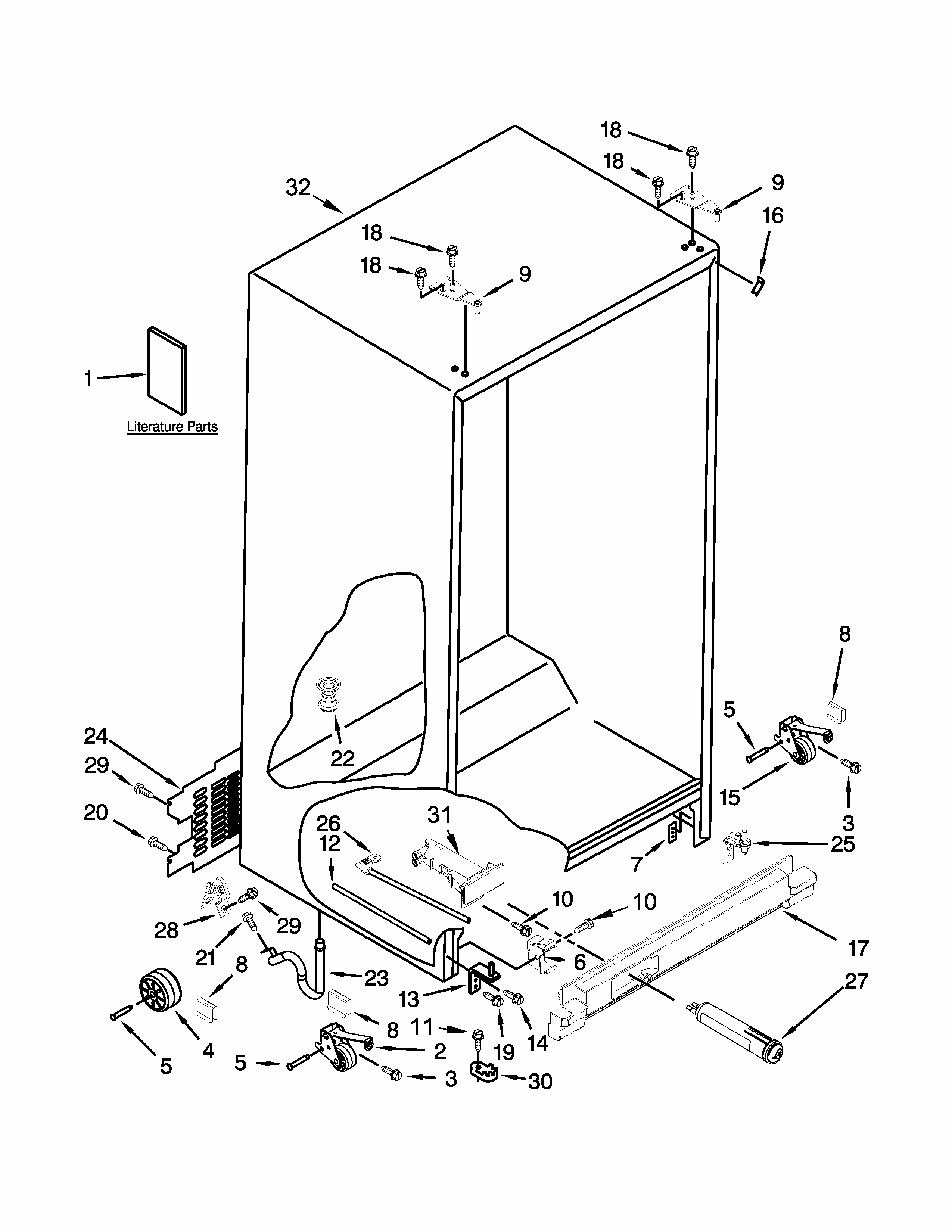 Cabinet Parts Diagram and Parts List for MSF25D4MDH01  Maytag Refrigerator