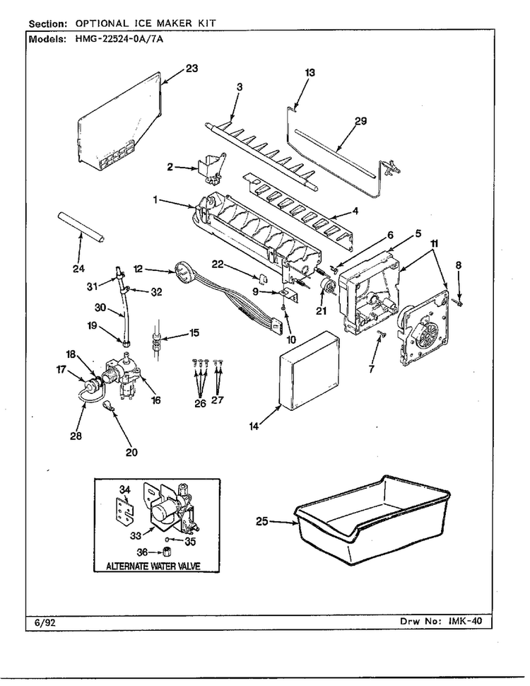 Optional Ice Maker Kit Diagram and Parts List for 22524-7A  Admiral Refrigerator