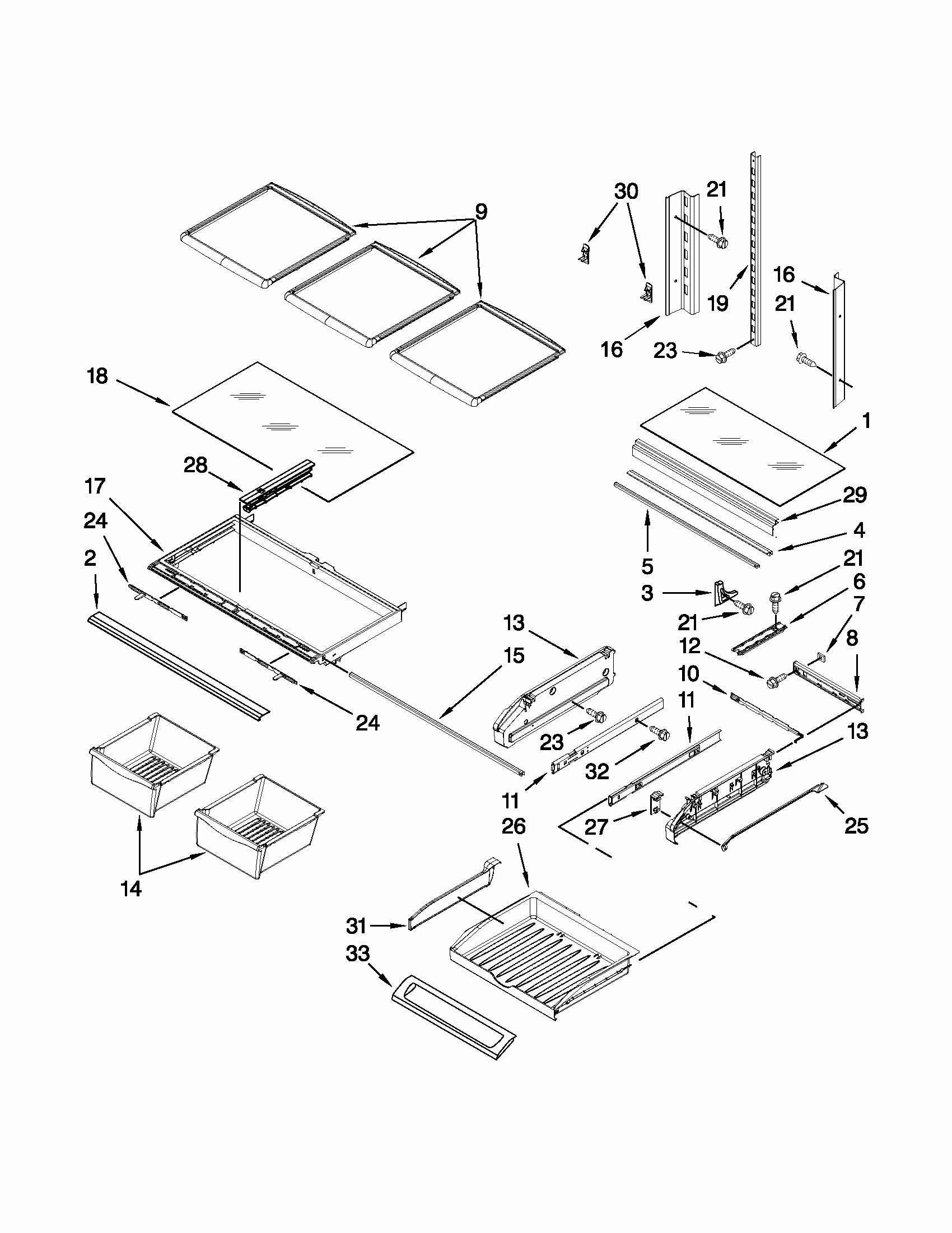 Shelf Parts Diagram and Parts List for MFI2269VEW7  Maytag Refrigerator
