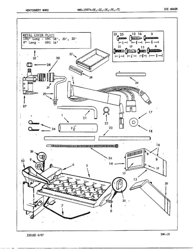 Ice Maker Diagram and Parts List for 19874C  Admiral Refrigerator