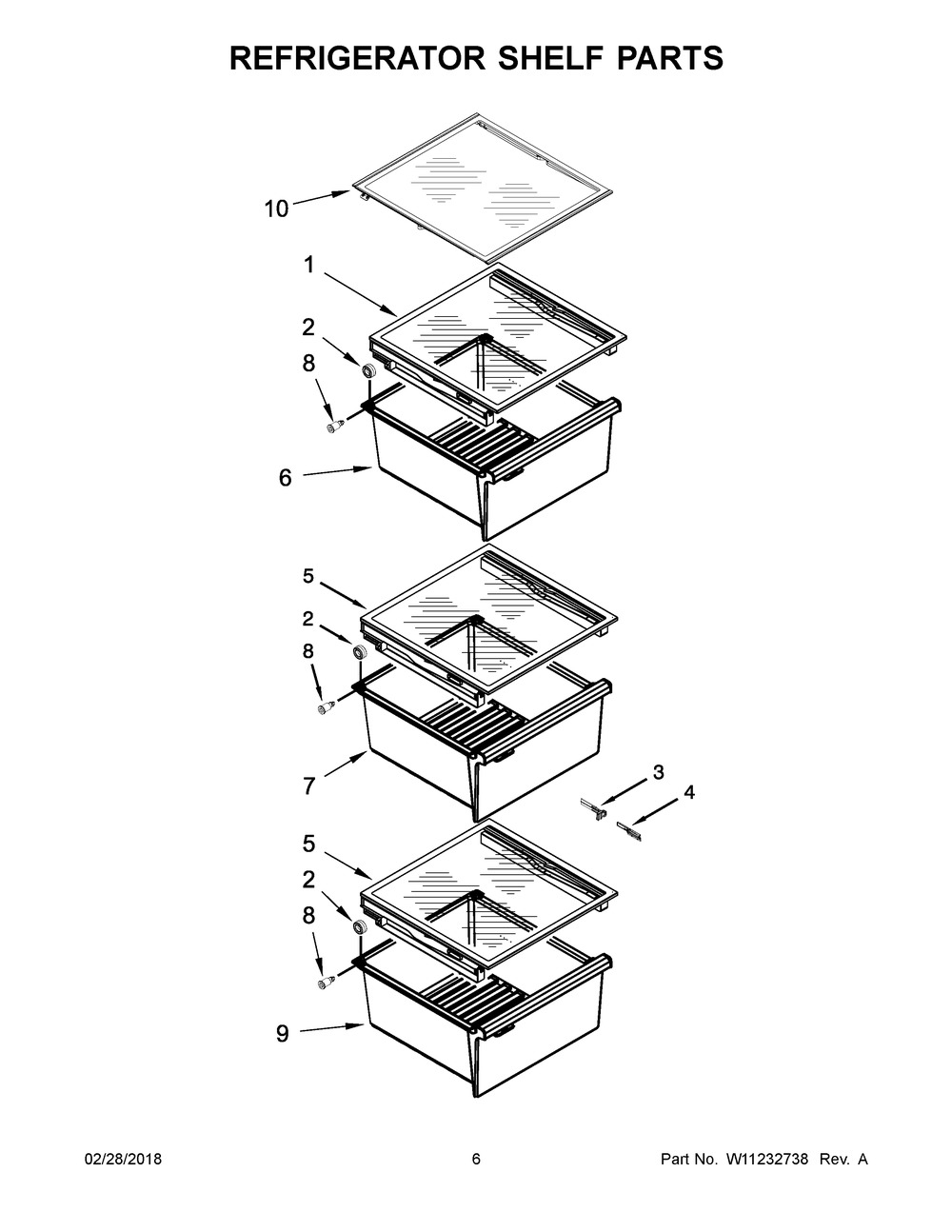 Refrigerator Shelf Parts Diagram and Parts List for MSS26C6MFB01  Maytag Refrigerator