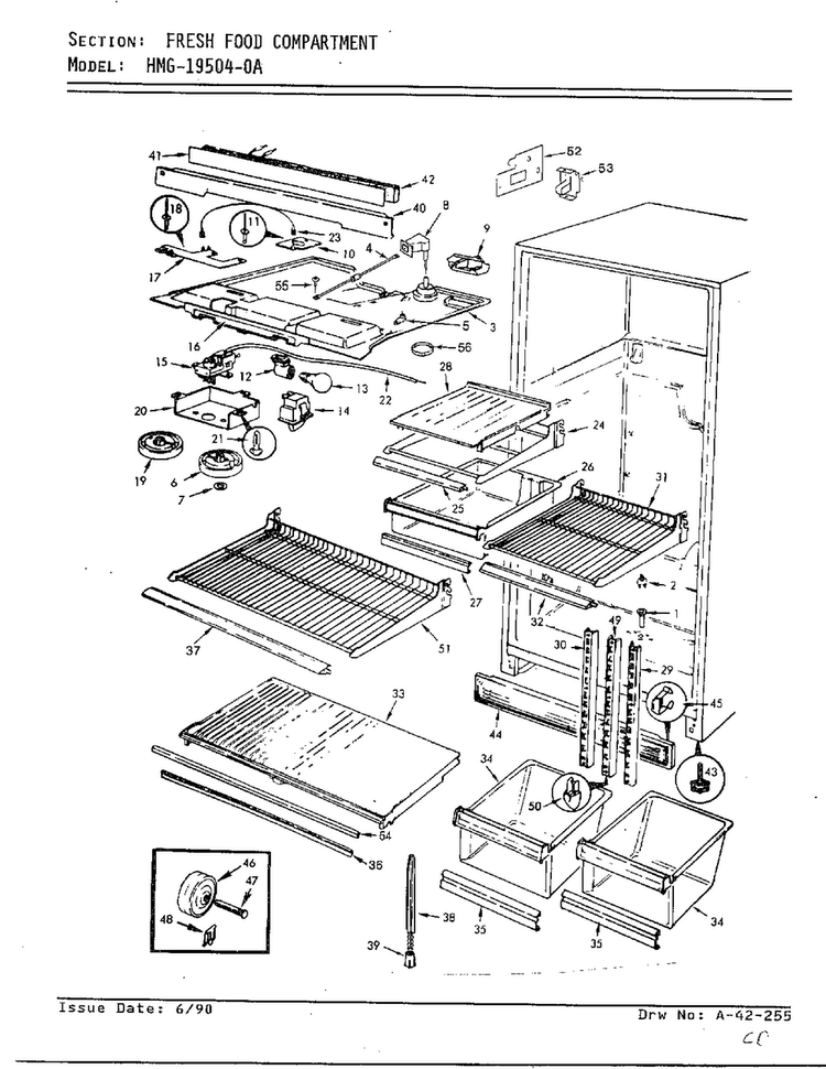 Fresh Food Compartment Diagram and Parts List for 19504-0A  Admiral Refrigerator