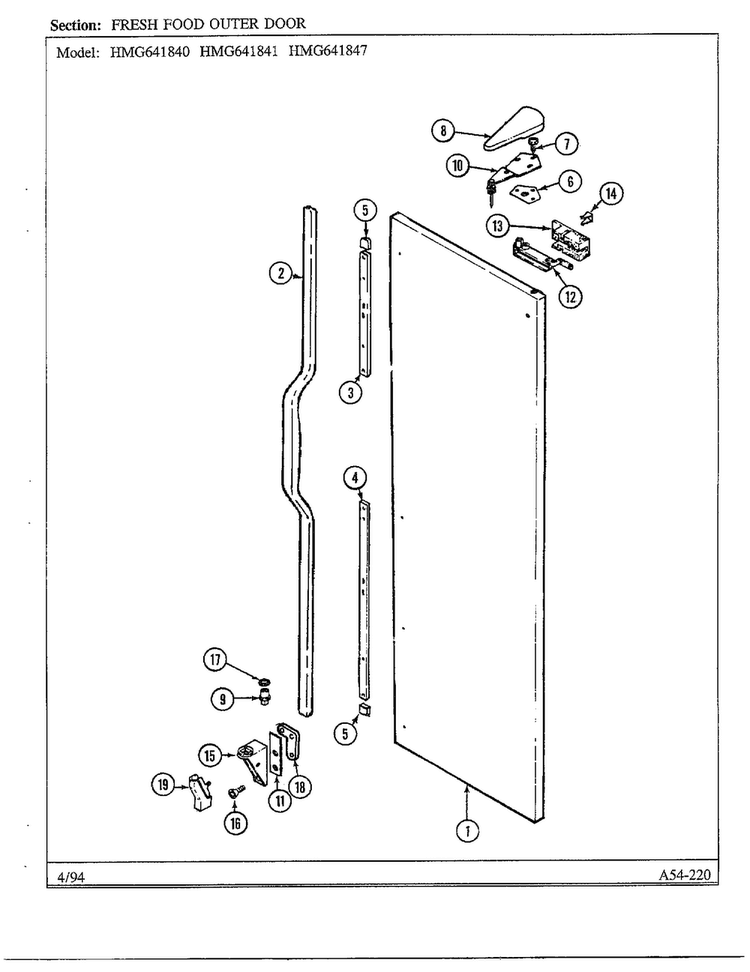 Fresh Food Outer Door Diagram and Parts List for 641841  Admiral Refrigerator