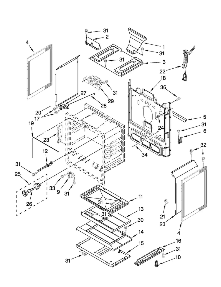 Chassis Parts Diagram and Parts List for MGR7661WB4  Maytag Range