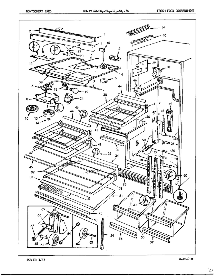 Fresh Food Compartment Diagram and Parts List for 19874A  Admiral Refrigerator