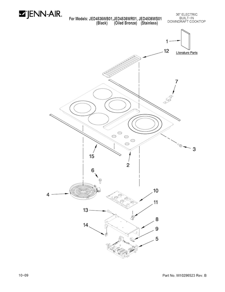 Cooktop Parts Diagram and Parts List for JED4536WB01  Jenn-Air Cooktop