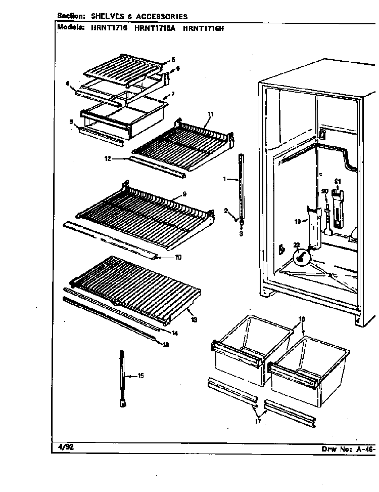 Shelves & Accessories Diagram and Parts List for HRNT1716 BF34A Maytag Refrigerator
