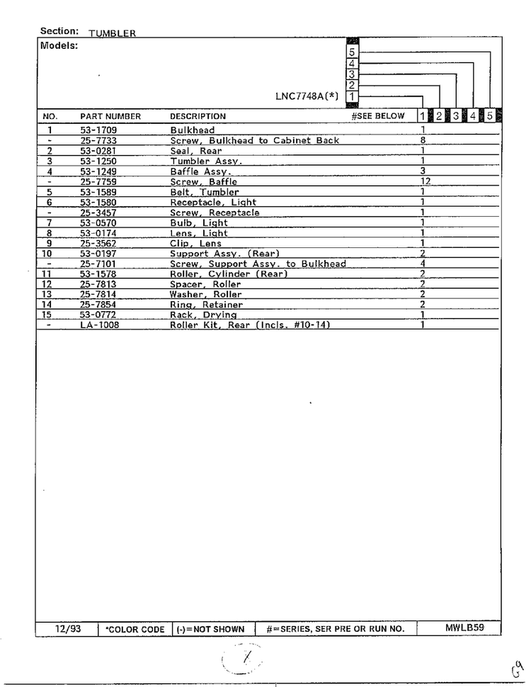 Tumbler Page 2 Diagram and Parts List for 7748A  Norge Dryer