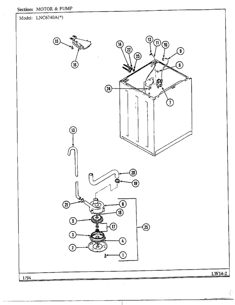 Motor And Pump Diagram and Parts List for 6740A  Norge Washer