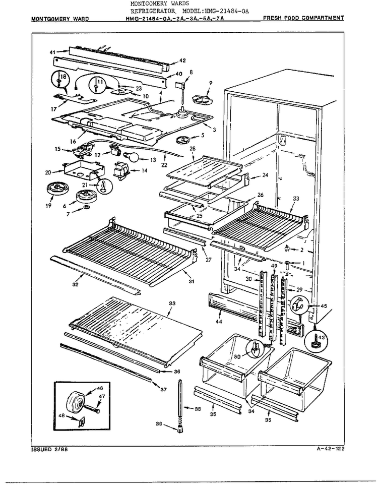 Fresh Food Compartment Diagram and Parts List for 21484-OA  Admiral Refrigerator