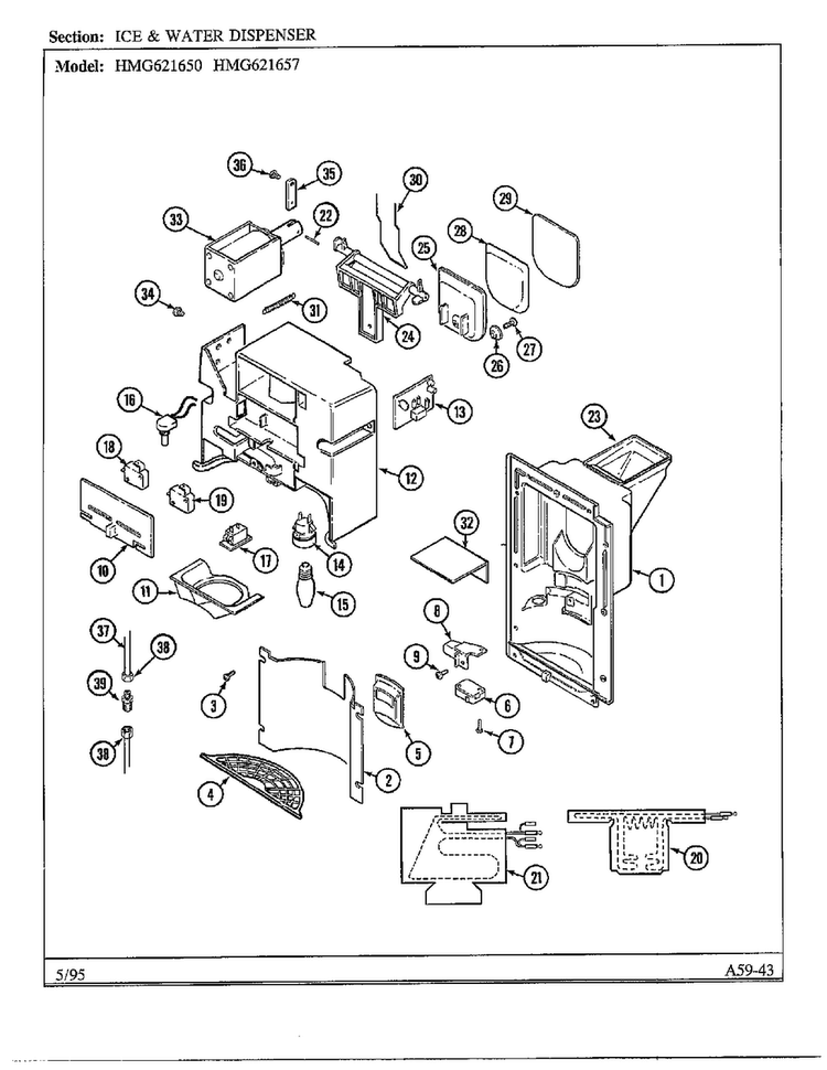 Ice And Water Dispenser Diagram and Parts List for HMG621657  Admiral Refrigerator