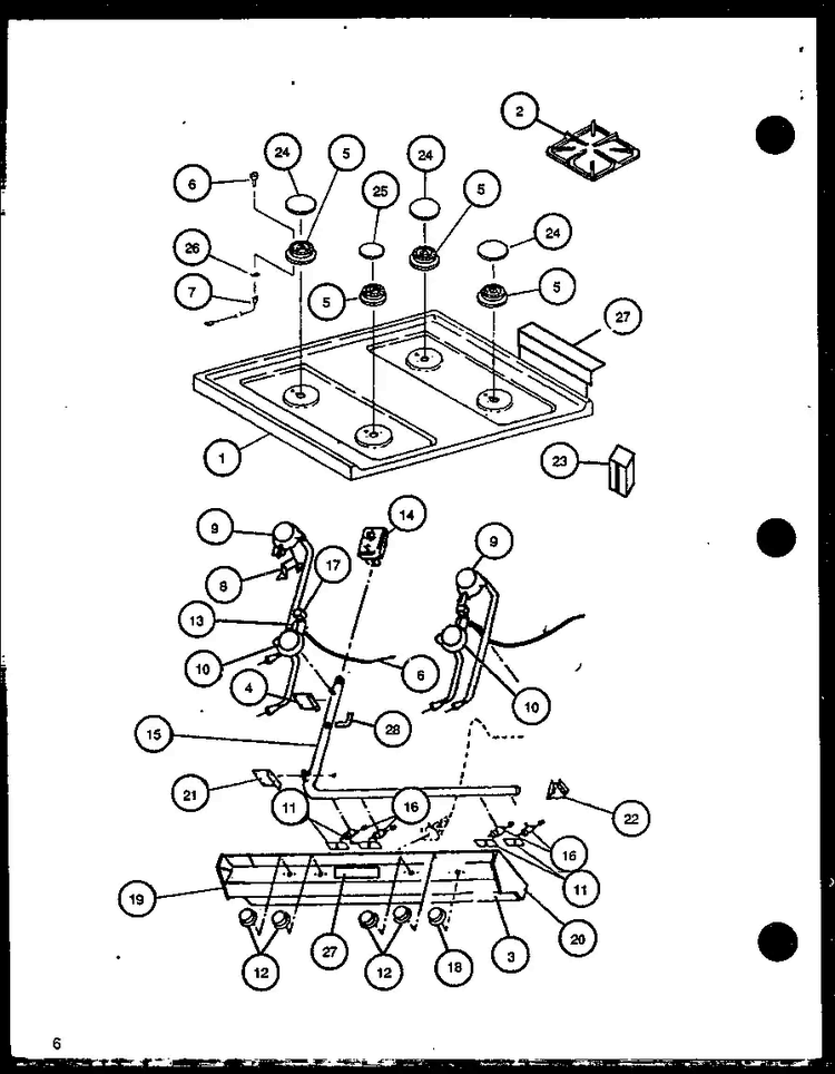 Cooktop Diagram and Parts List for RLT307UL P1141098NL Caloric Range