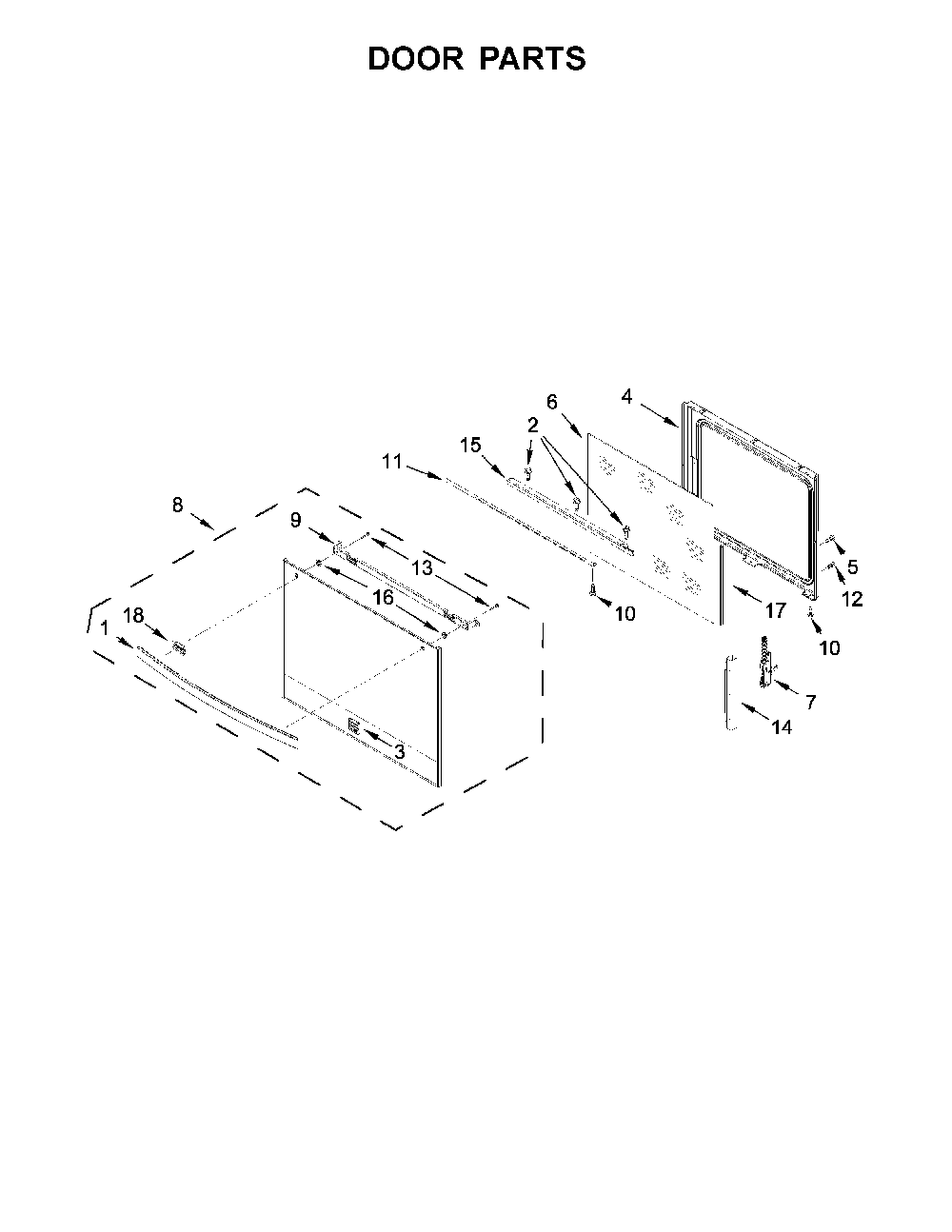 Door Parts Diagram and Parts List for 66495223711  Kenmore Range