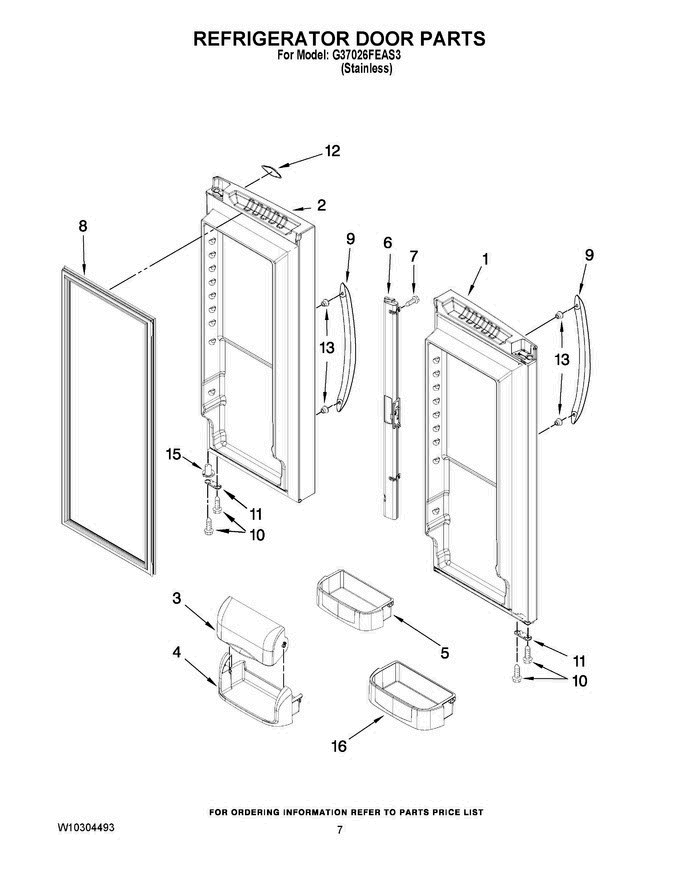 04 - Refrigerator Door Parts Diagram and Parts List for G37026FEAS3  Maytag Refrigerator