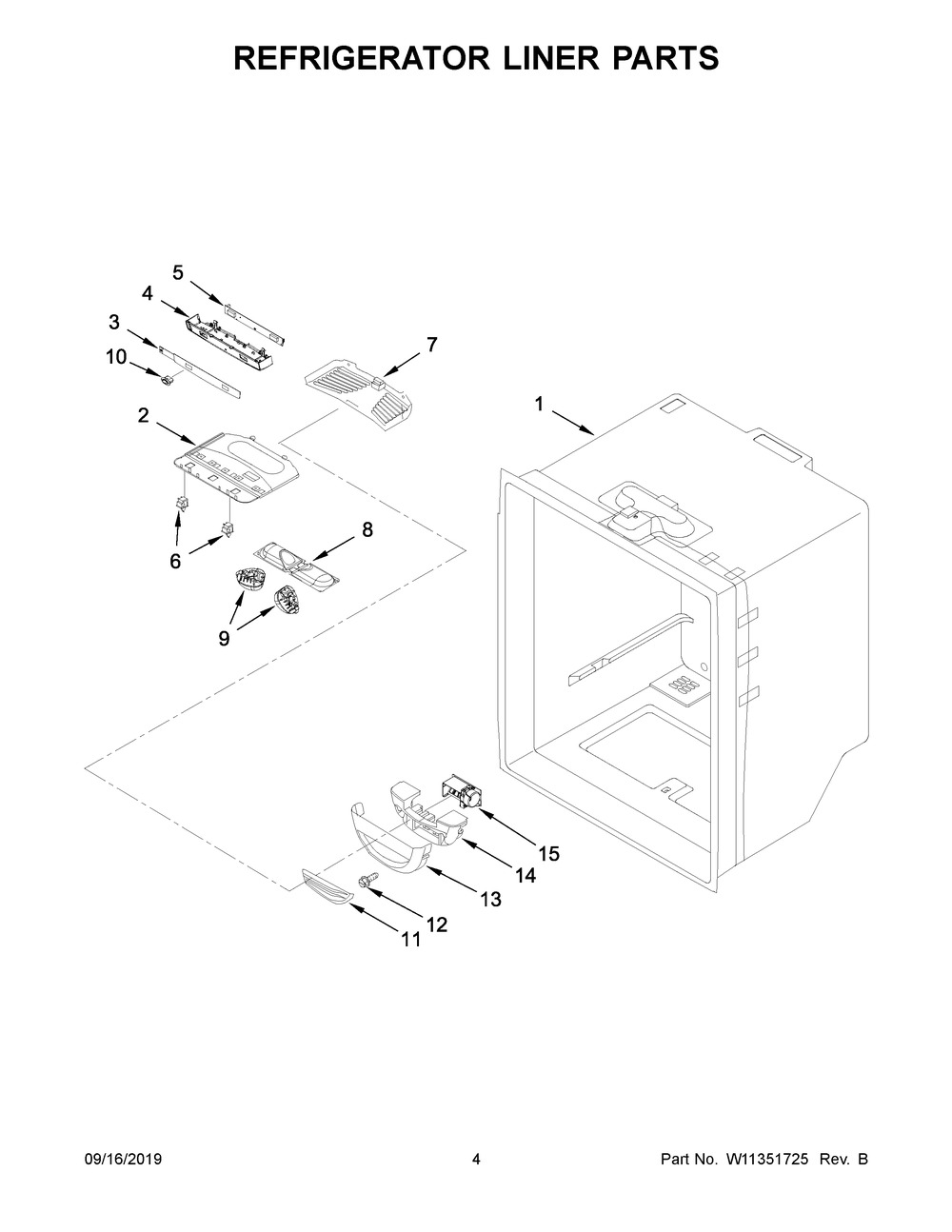 Refrigerator Liner Parts Diagram and Parts List for MFF2558FEZ03  Maytag Refrigerator