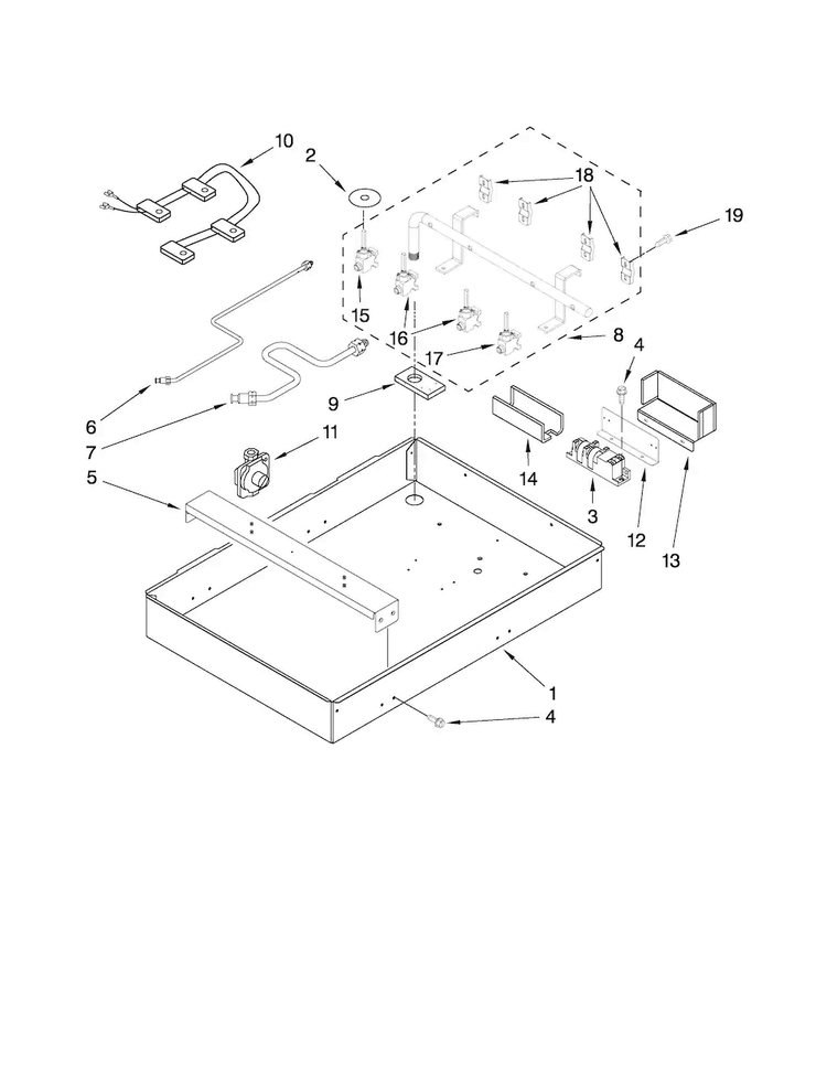 Burner Box, Gas Valves, And Switches Diagram and Parts List for MGC7430WW00  Maytag Cooktop
