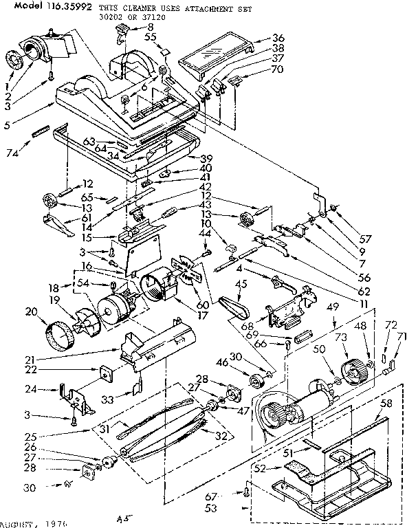 Nozzle And Motor Assembly Diagram and Parts List for 11635992  Kenmore Upright Vacuum