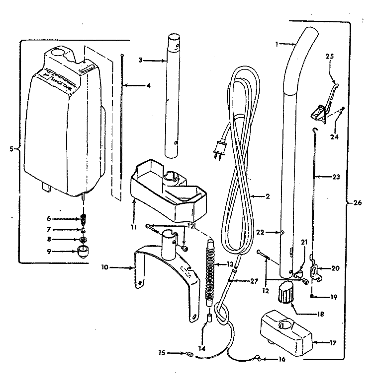 HANDLE_TANK Diagram and Parts List for F4300073  Hoover Upright Vacuum