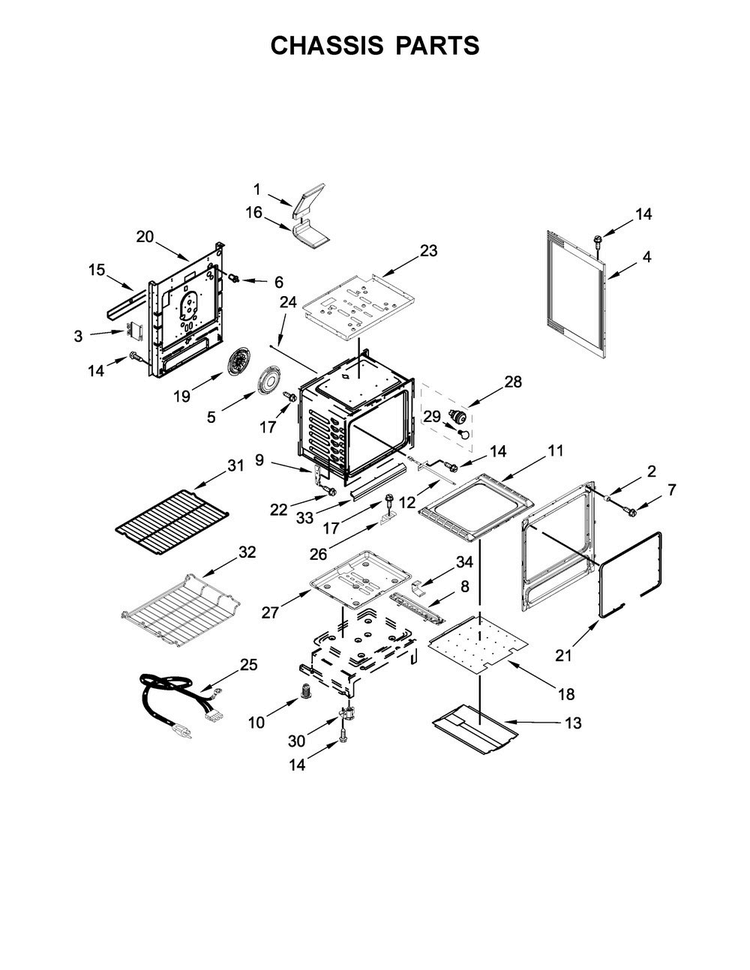 Chassis Parts Diagram and Parts List for MGR8800FB0  Maytag Range