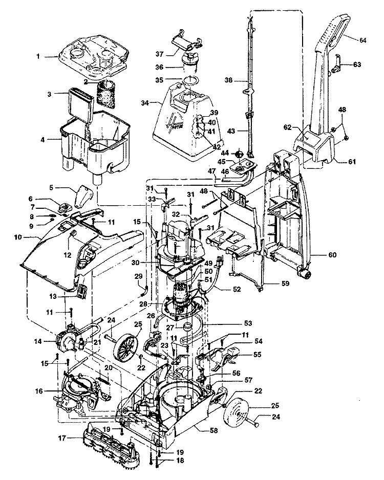 MOTOR, HANDLE, TANK, HOOD, SWITCH Diagram and Parts List for F5859---  Hoover Range Hood