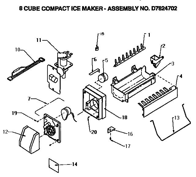 Icemaker Compact Diagram and Parts List for TSI18R2-P1182102W  Amana Refrigerator