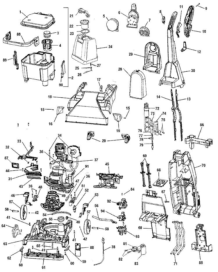 MOTOR, HANDLE, TANK, MAINBODY, HOOD Diagram and Parts List for F6055900  Hoover Range Hood