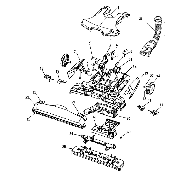 MAINHSG_LOWER, MAINBODY, HOOD Diagram and Parts List for H3000006  Hoover Upright Vacuum