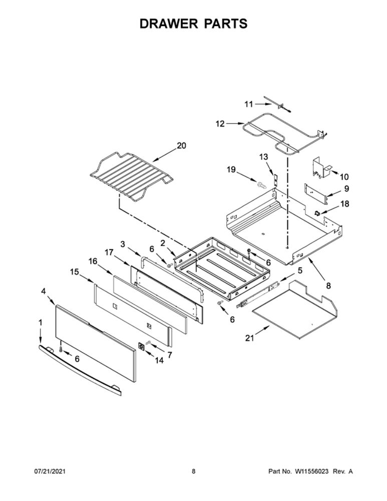 Drawer Parts Diagram and Parts List for JES1450FS3  Maytag Range
