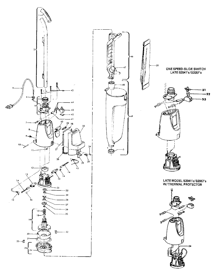 MOTOR ASSEMBLY, BAG & MOTORHOUSING Diagram and Parts List for S2057---  Hoover Upright Vacuum