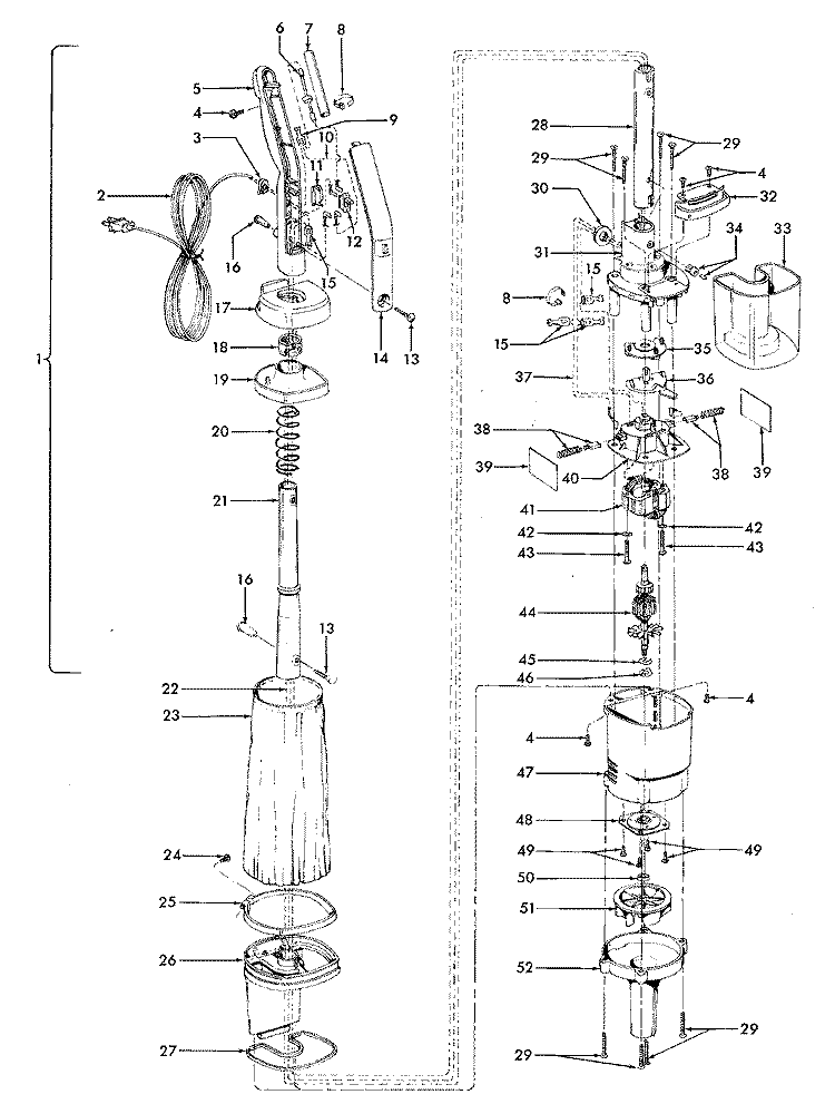 MOTOR ASSEMBLY, BAG & MOTORHOUSING Diagram and Parts List for S2099---  Hoover Upright Vacuum