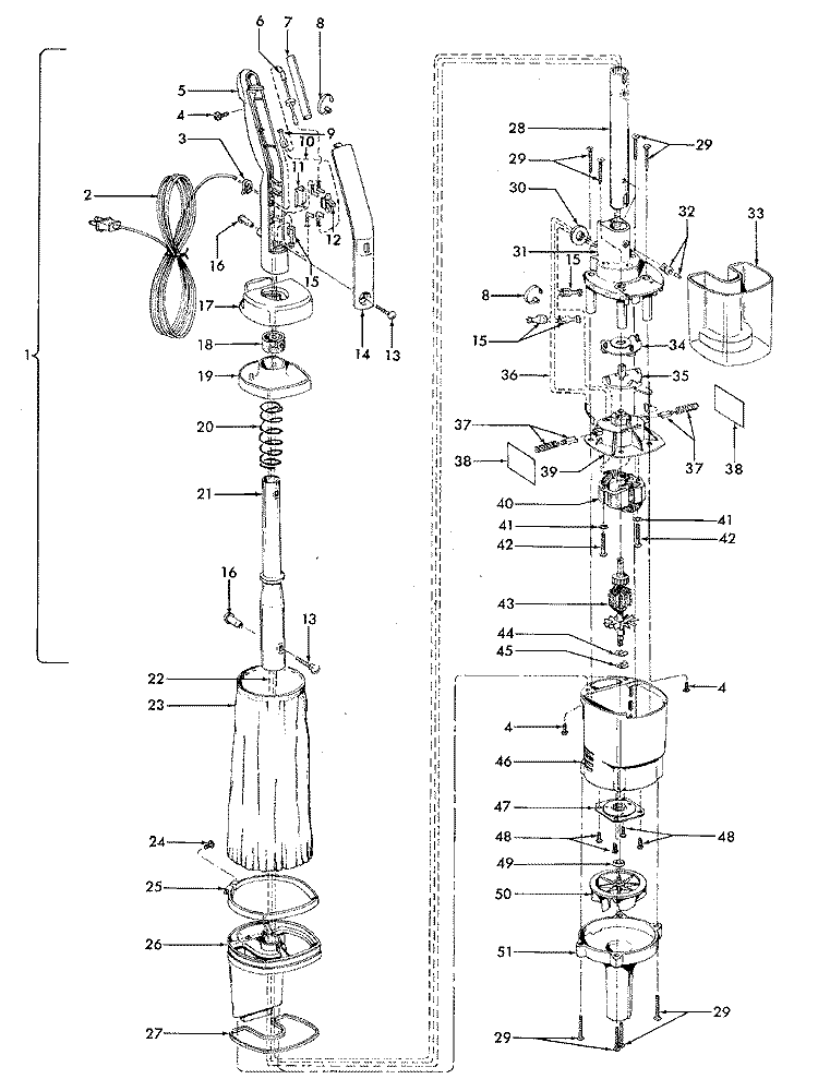 MOTOR ASSEMBLY, BAG & MOTORHOUSING Diagram and Parts List for S2131---  Hoover Upright Vacuum