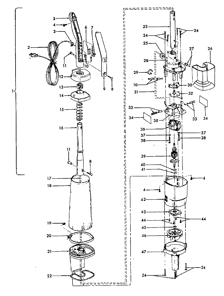 MOTOR ASSEMBLY, BAG & MOTORHOUSING Diagram and Parts List for S2141---  Hoover Upright Vacuum