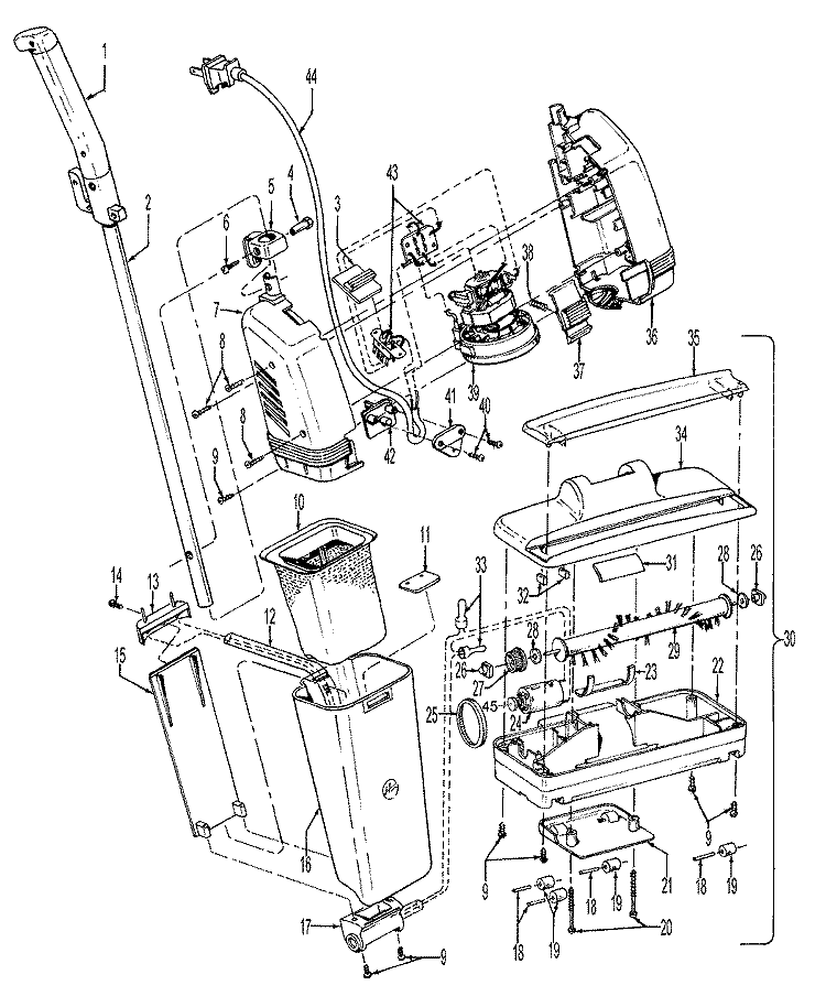 POWEREDNOZZLE, HOSE, MOTORHOUSING Diagram and Parts List for S2203---  Hoover Upright Vacuum