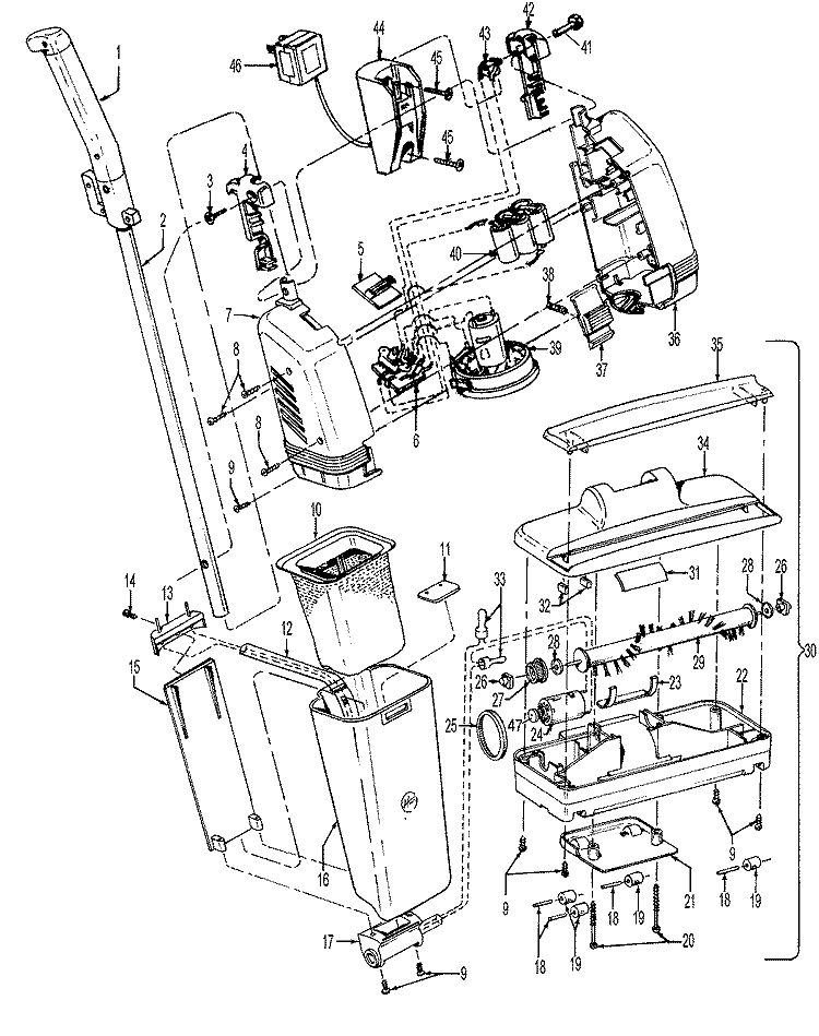 POWEREDNOZZLE, HOSE, MOTORHOUSING Diagram and Parts List for S2211100  Hoover Upright Vacuum